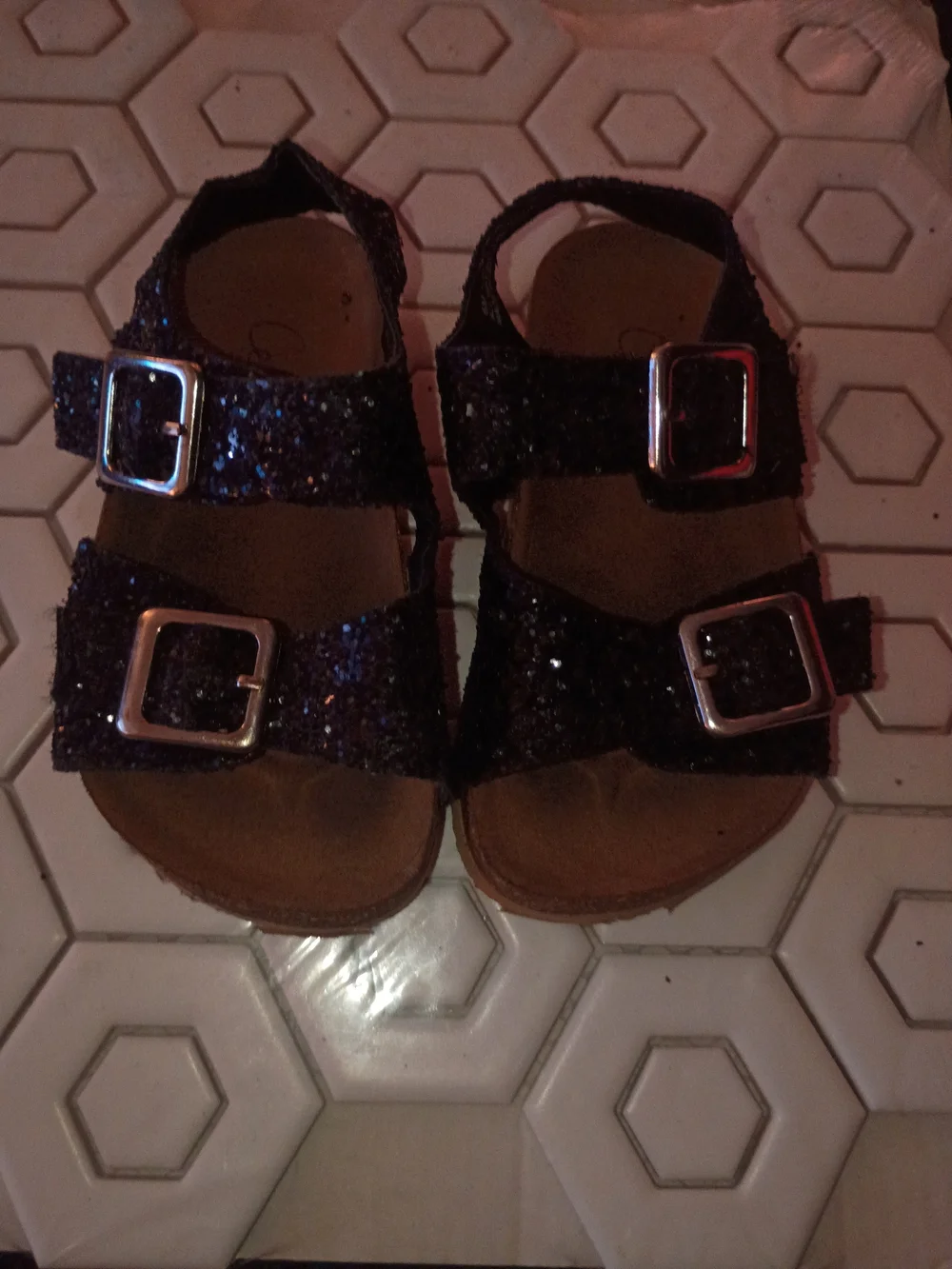 Kids Glitter Buckle Sandals - Black